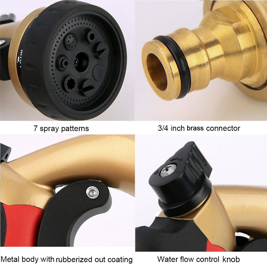 Crenova Garden Hose Nozzle Head Water Sprayer High Pressure Water Brass Hose Gun 